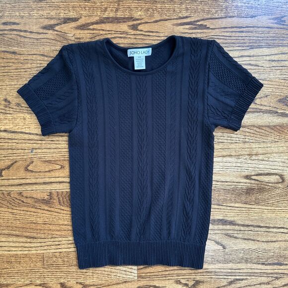 Women's Soho Lady Black Tan Bodysuit Ribbed Short Sleeve Shirt Tops S/M - Lot 2 - Picture 8 of 9